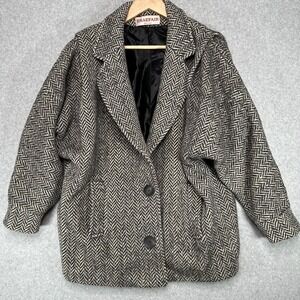 VTG Braefair Wool Herringbone Tweed Blazer Jacket Womens 12 Oversized Two Button